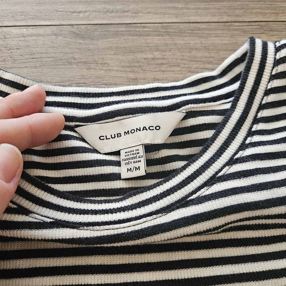 Club Monaco Medium Black & White Striped Crewneck Tee, Like New Condition - Picture 2 of 9